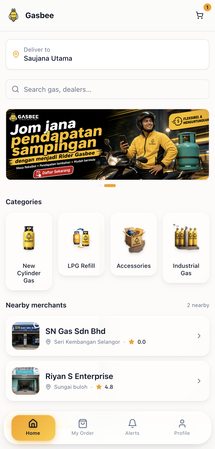 Gasbee app home screen